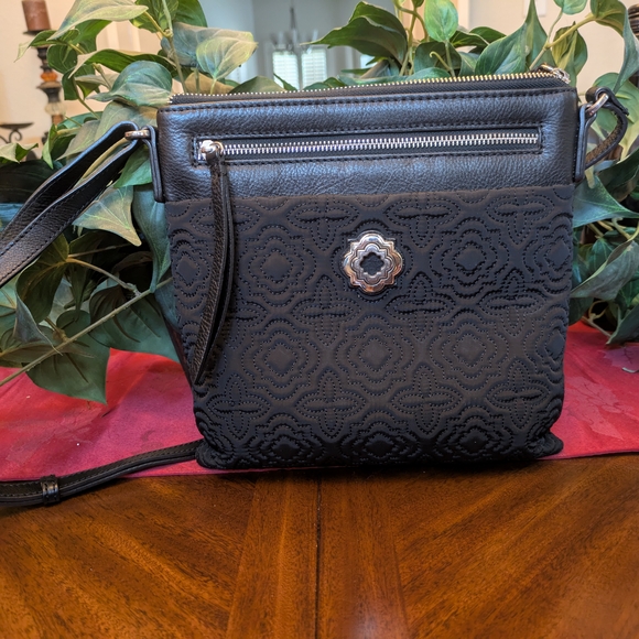 Brighton Black Embossed Crossbody Bag Excellent Condition